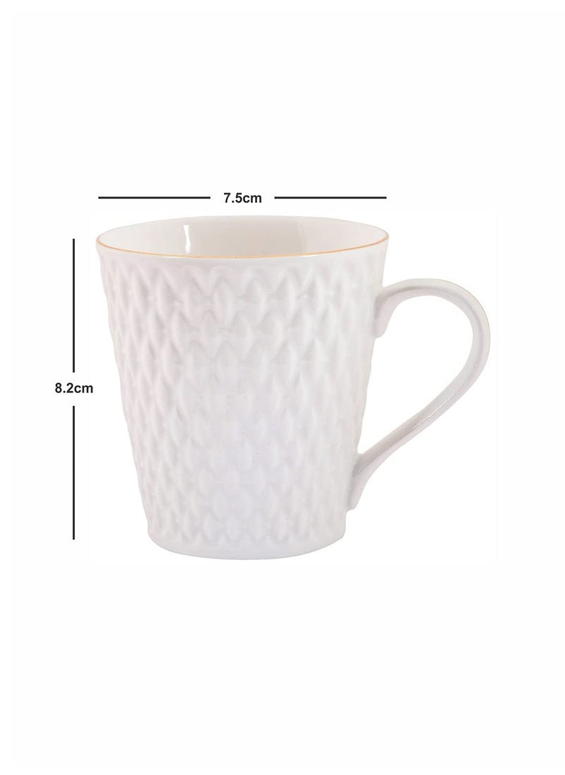 E Ezra Gold Fine Bone China Tea Coffee Cups Mugs for Home Large Size Cups for Serving Tea Coffee 180 ML Each 6 Pcs White