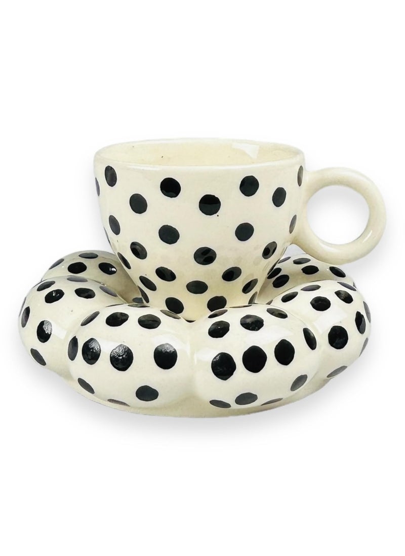 CERAMIC DINING Black Polka Dots Bubble Tea Cup with Saucer Set of 1