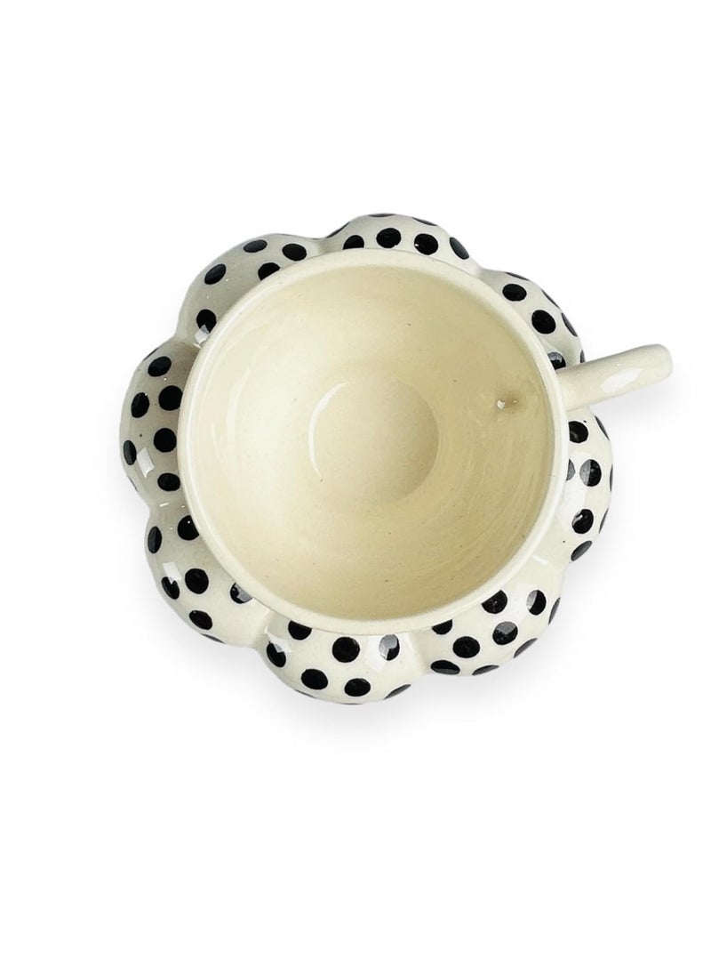 CERAMIC DINING Black Polka Dots Bubble Tea Cup with Saucer Set of 1