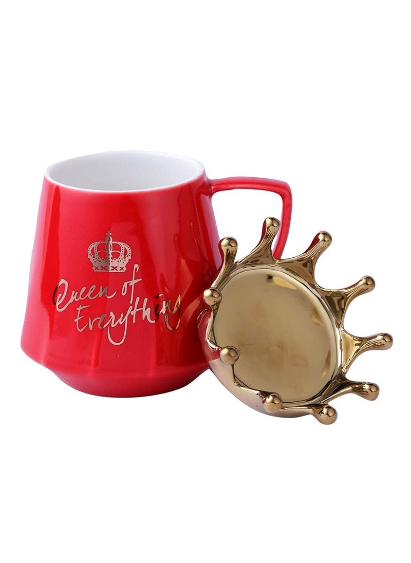 A Vintage Affair HOME DECOR Ceramic Coffee Cup White 350ml Large Tea Cup Mug Cappuccino Cup Glossy Microwave Safe Queen of Everything Ceramic Printed Gift for Loved Ones Red
