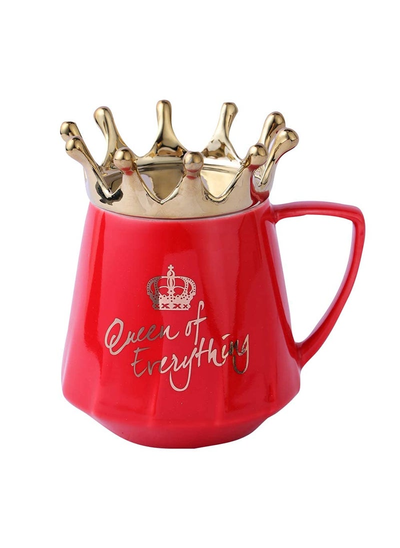 A Vintage Affair HOME DECOR Ceramic Coffee Cup White 350ml Large Tea Cup Mug Cappuccino Cup Glossy Microwave Safe Queen of Everything Ceramic Printed Gift for Loved Ones Red