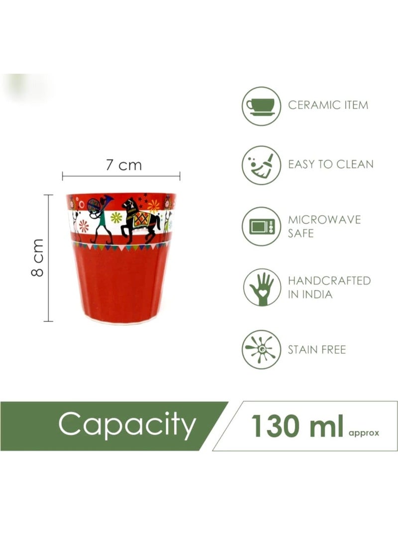 Aav World Cutting Glass on Multicolour Printed Pattern Ceramic CanCupTea and Coffee Set of 6