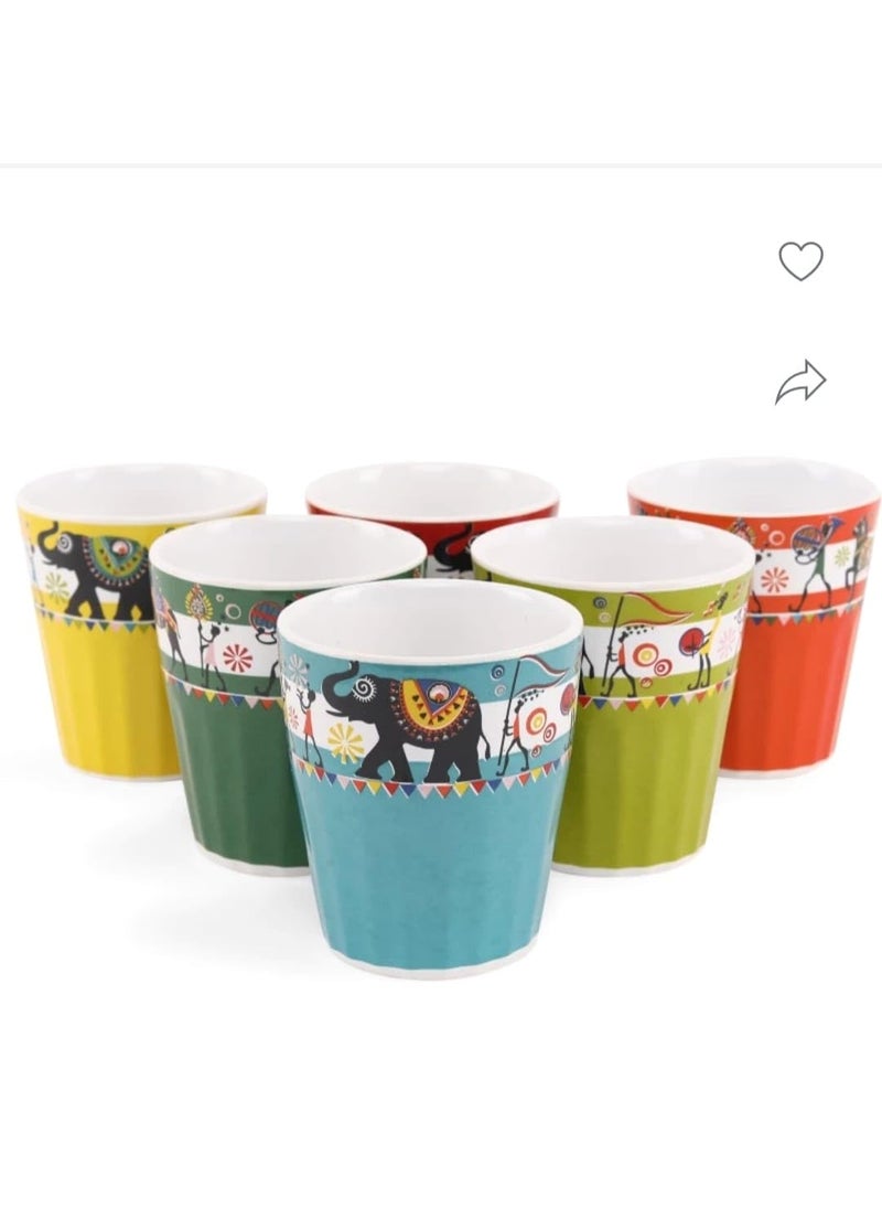 Aav World Cutting Glass on Multicolour Printed Pattern Ceramic CanCupTea and Coffee Set of 6