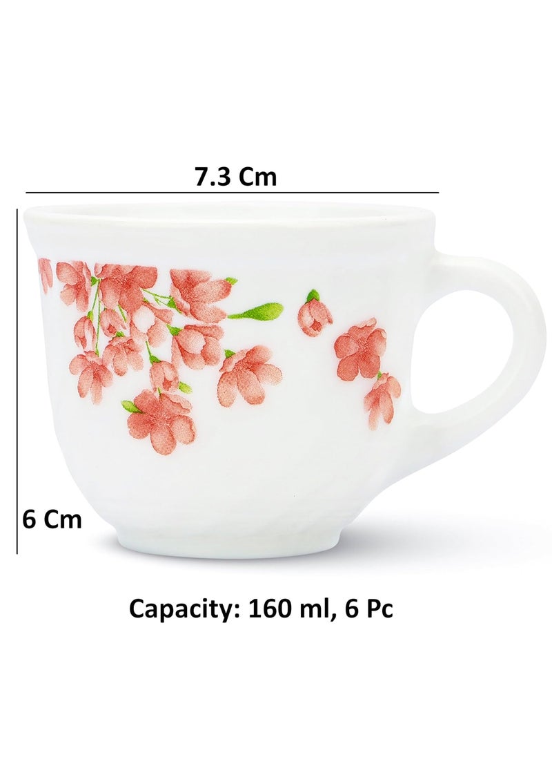 LaOpala Aster Pink Flair Coffee Tea Cup Set of 6 Pcs 160ml Super WhiteMicrowave Safe Opalglass