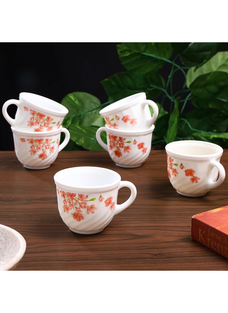 LaOpala Aster Pink Flair Coffee Tea Cup Set of 6 Pcs 160ml Super WhiteMicrowave Safe Opalglass