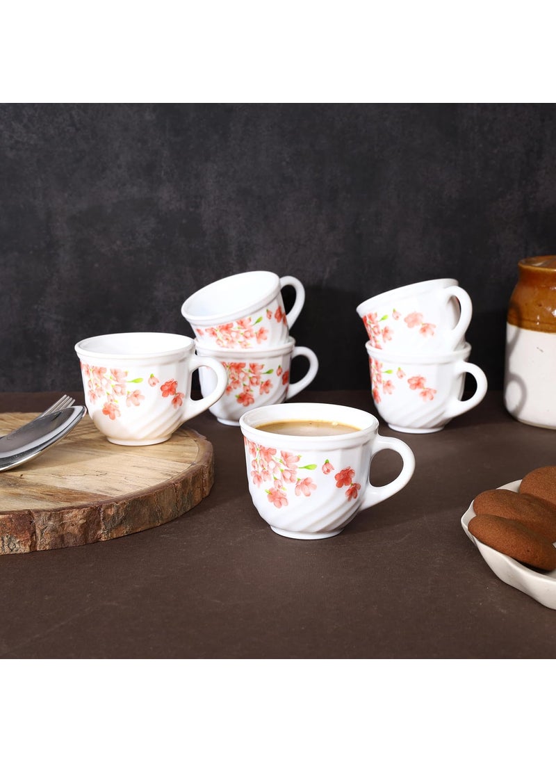 LaOpala Aster Pink Flair Coffee Tea Cup Set of 6 Pcs 160ml Super WhiteMicrowave Safe Opalglass