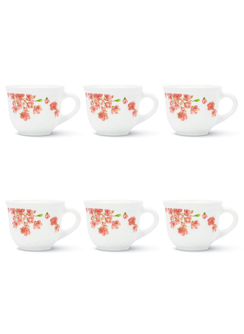 LaOpala Aster Pink Flair Coffee Tea Cup Set of 6 Pcs 160ml Super WhiteMicrowave Safe Opalglass