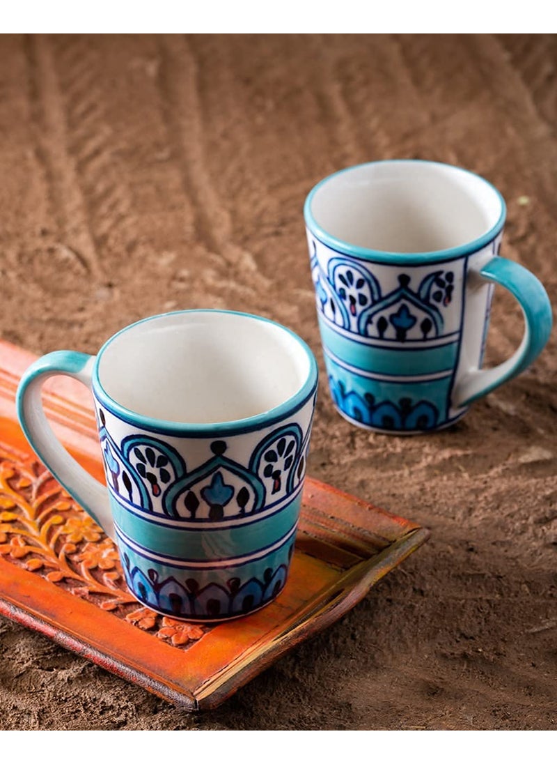 HS HINDUSTANI SAUDAGAR Hand Painted Ceramic Tea and Coffee Mug 2 Pieces Green 350 Ml