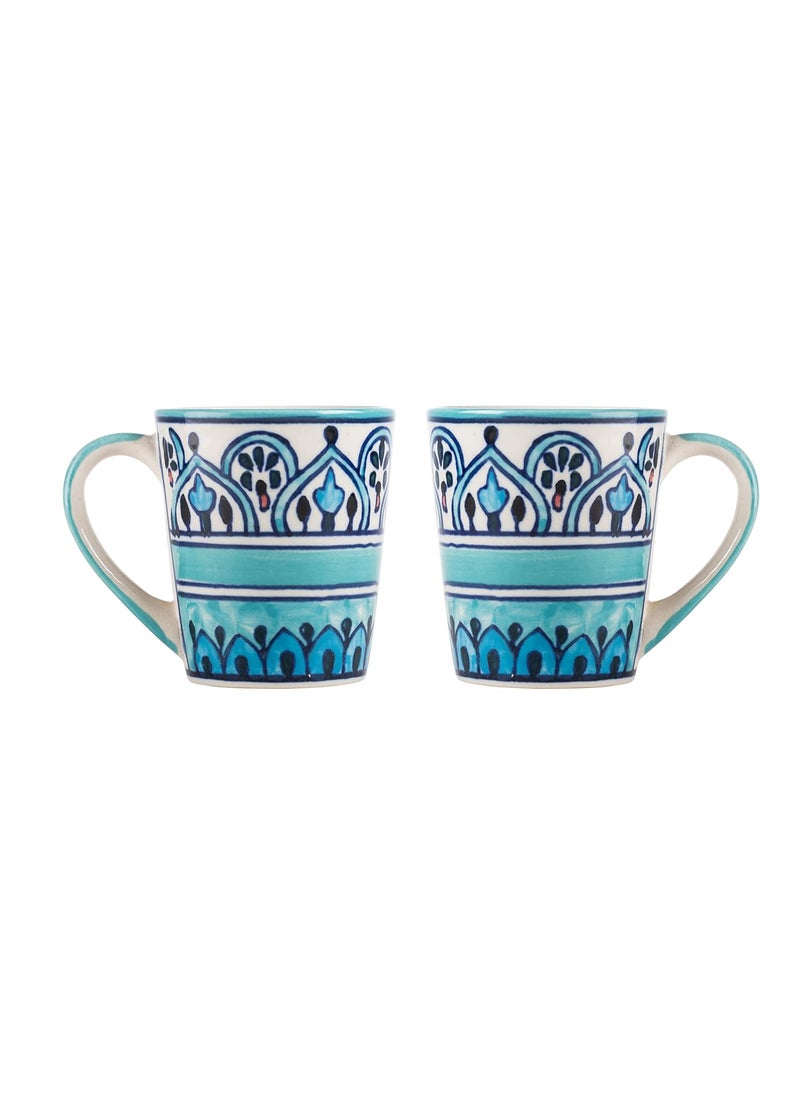 HS HINDUSTANI SAUDAGAR Hand Painted Ceramic Tea and Coffee Mug 2 Pieces Green 350 Ml