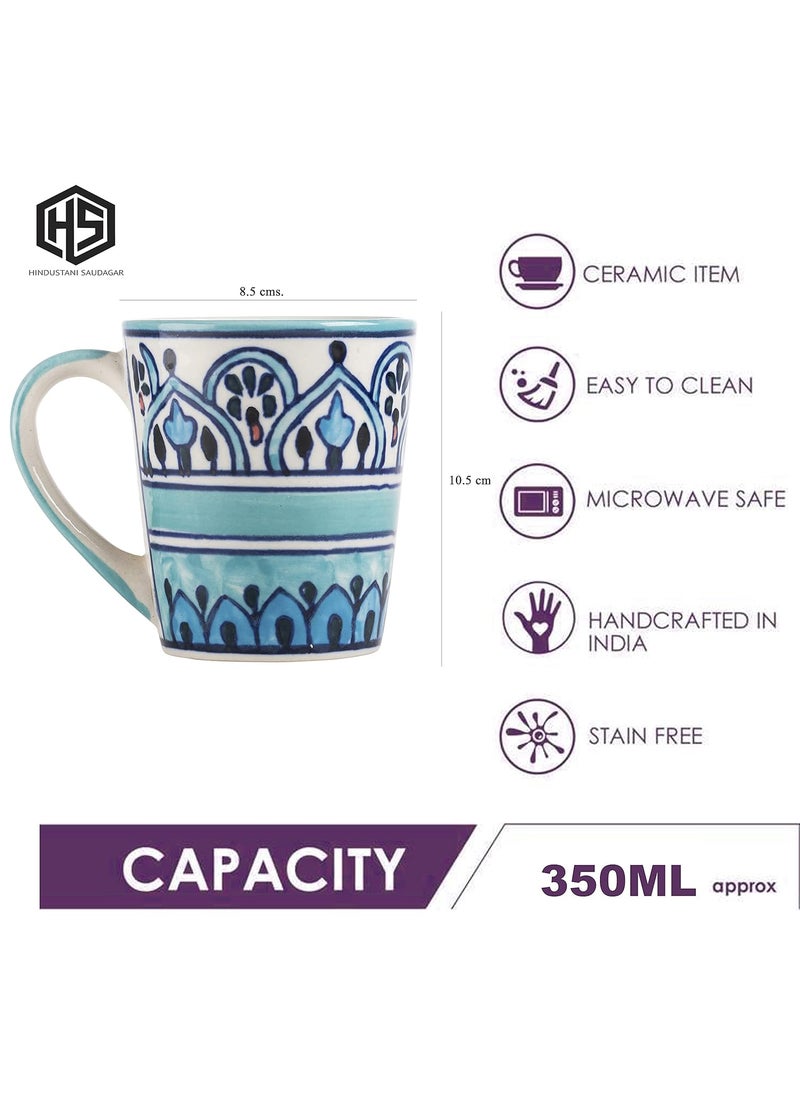 HS HINDUSTANI SAUDAGAR Hand Painted Ceramic Tea and Coffee Mug 2 Pieces Green 350 Ml