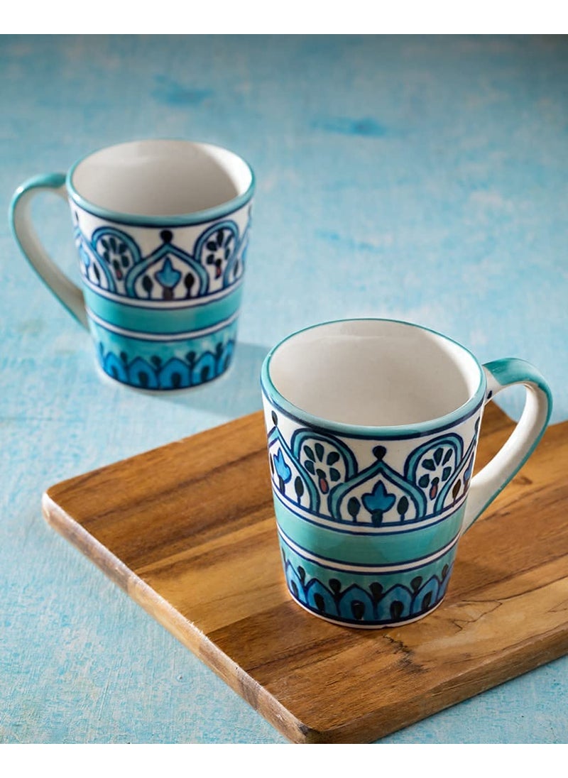 HS HINDUSTANI SAUDAGAR Hand Painted Ceramic Tea and Coffee Mug 2 Pieces Green 350 Ml