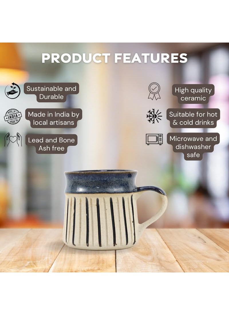 Green Route Multicolor Striped Coffee Tea Cup 300 ML Microwave Dishwasher Safe Ceramic Coffee Mug for Home Office Milk Chocolate Coffee Mug Perfect for Gift Set of 2 300 ML