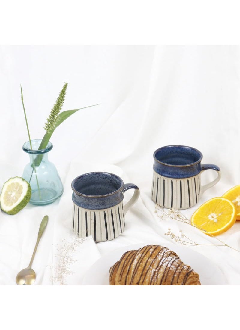 Green Route Multicolor Striped Coffee Tea Cup 300 ML Microwave Dishwasher Safe Ceramic Coffee Mug for Home Office Milk Chocolate Coffee Mug Perfect for Gift Set of 2 300 ML