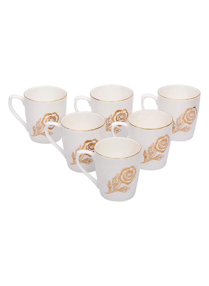 E Ezra Indian Ceramic Flora Series Cup Set for Tea and Coffee White Pack of 6