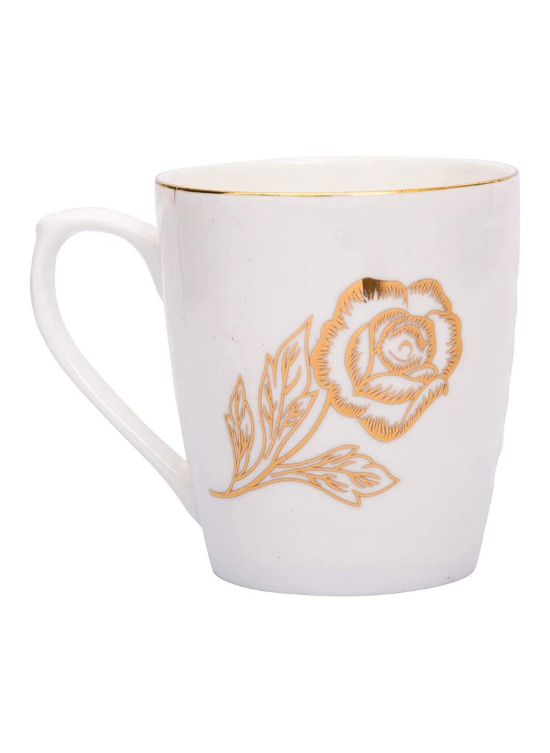 E Ezra Indian Ceramic Flora Series Cup Set for Tea and Coffee White Pack of 6