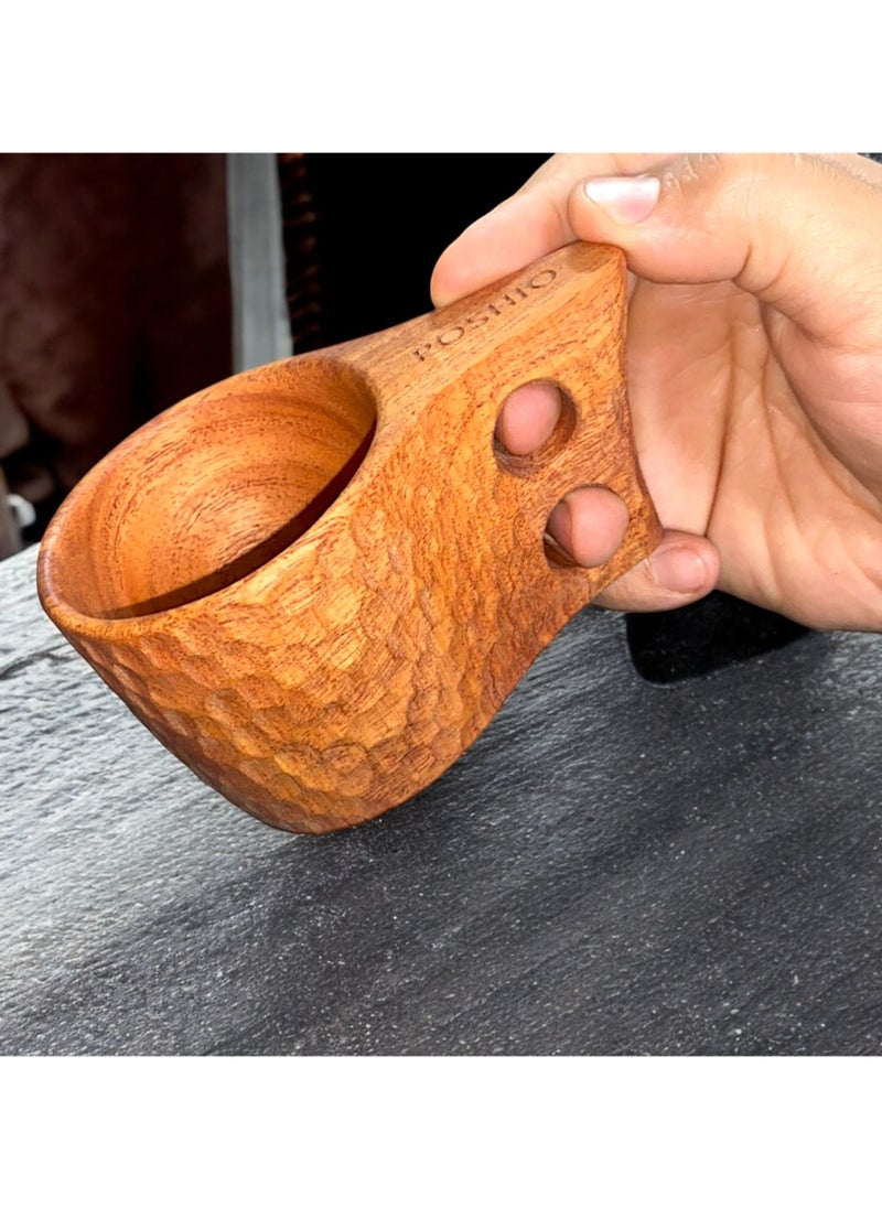 Neem Wood Cups Set for Daily Use and Decor | Handcrafted in Single Wood Block | Wooden Mugs with No Harmful Polish | Natural Germ Fighting Neem Wood Drinkware (Set of 2)