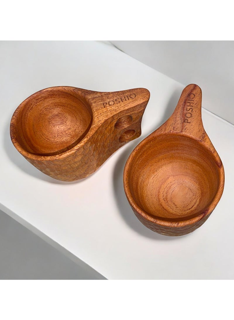 Neem Wood Cups Set for Daily Use and Decor | Handcrafted in Single Wood Block | Wooden Mugs with No Harmful Polish | Natural Germ Fighting Neem Wood Drinkware (Set of 2)