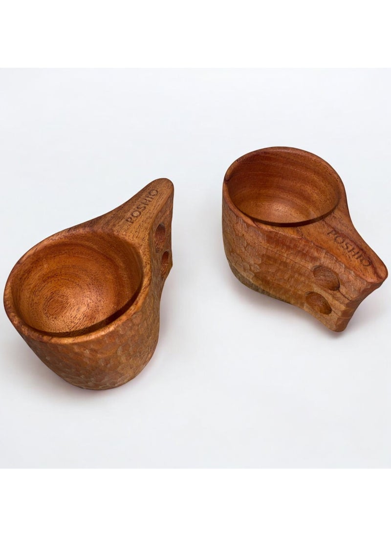 Neem Wood Cups Set for Daily Use and Decor | Handcrafted in Single Wood Block | Wooden Mugs with No Harmful Polish | Natural Germ Fighting Neem Wood Drinkware (Set of 2)