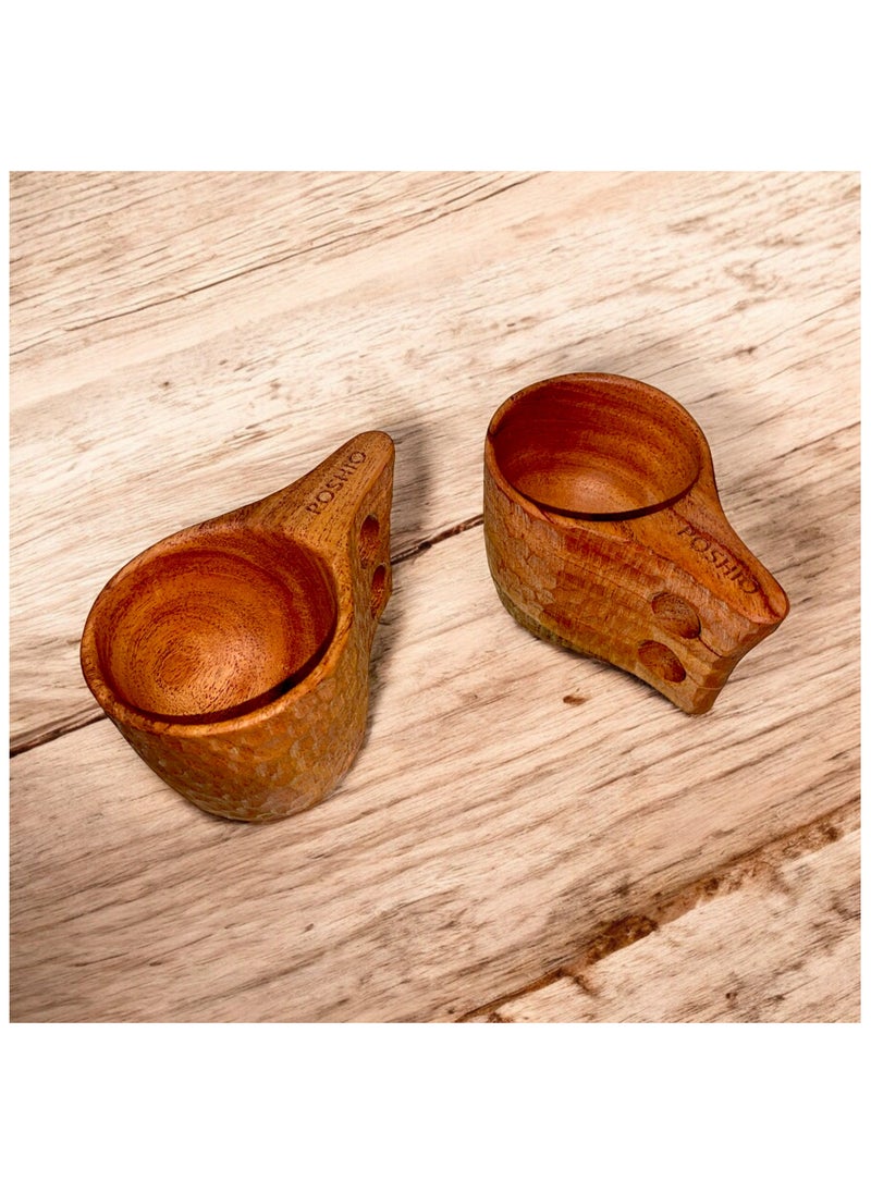 Neem Wood Cups Set for Daily Use and Decor | Handcrafted in Single Wood Block | Wooden Mugs with No Harmful Polish | Natural Germ Fighting Neem Wood Drinkware (Set of 2)