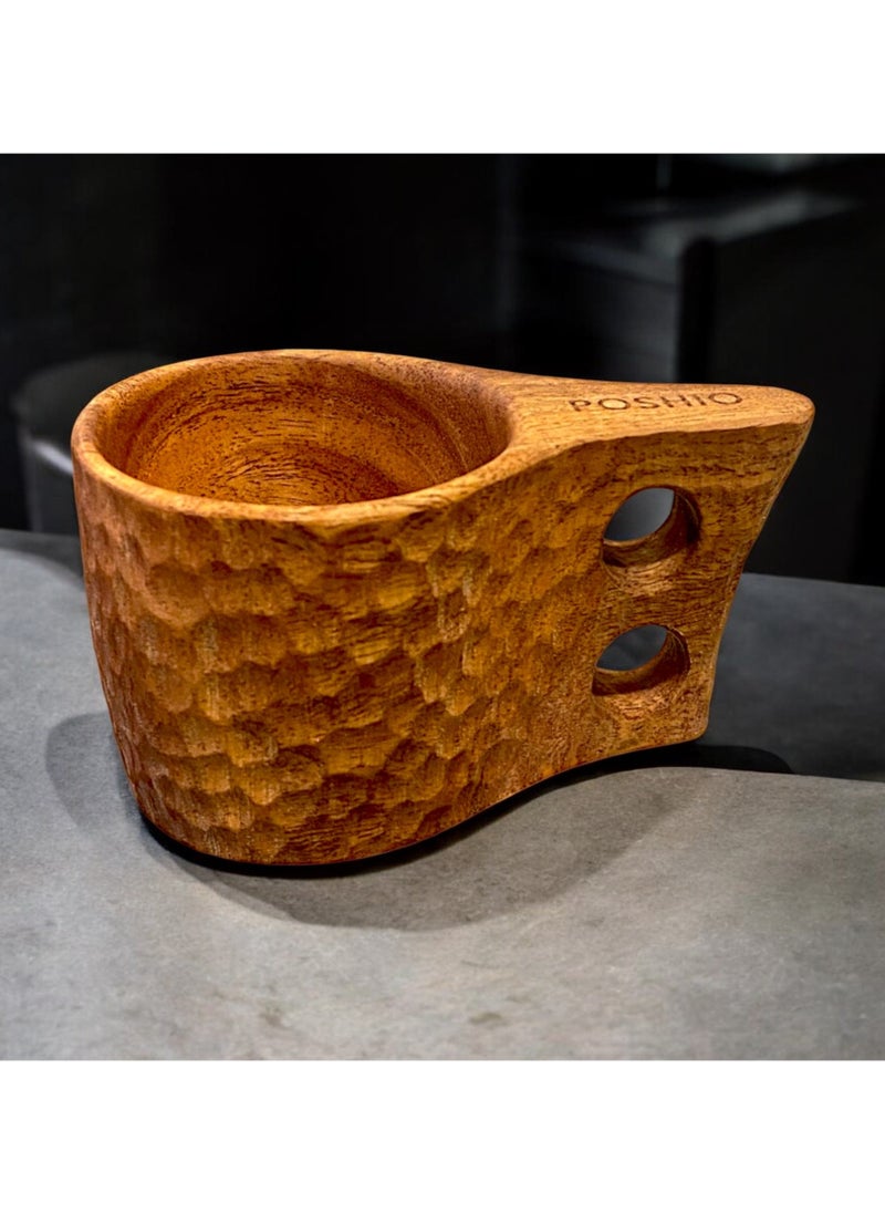 Neem Wood Cups Set for Daily Use and Decor | Handcrafted in Single Wood Block | Wooden Mugs with No Harmful Polish | Natural Germ Fighting Neem Wood Drinkware (Set of 2)