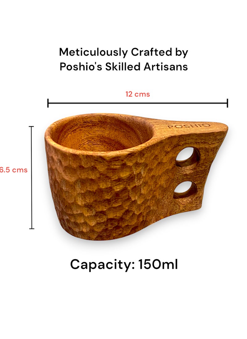 Neem Wood Cups Set for Daily Use and Decor | Handcrafted in Single Wood Block | Wooden Mugs with No Harmful Polish | Natural Germ Fighting Neem Wood Drinkware (Set of 2)