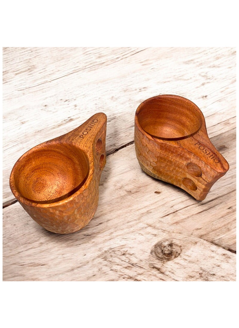 Neem Wood Cups Set for Daily Use and Decor | Handcrafted in Single Wood Block | Wooden Mugs with No Harmful Polish | Natural Germ Fighting Neem Wood Drinkware (Set of 2)