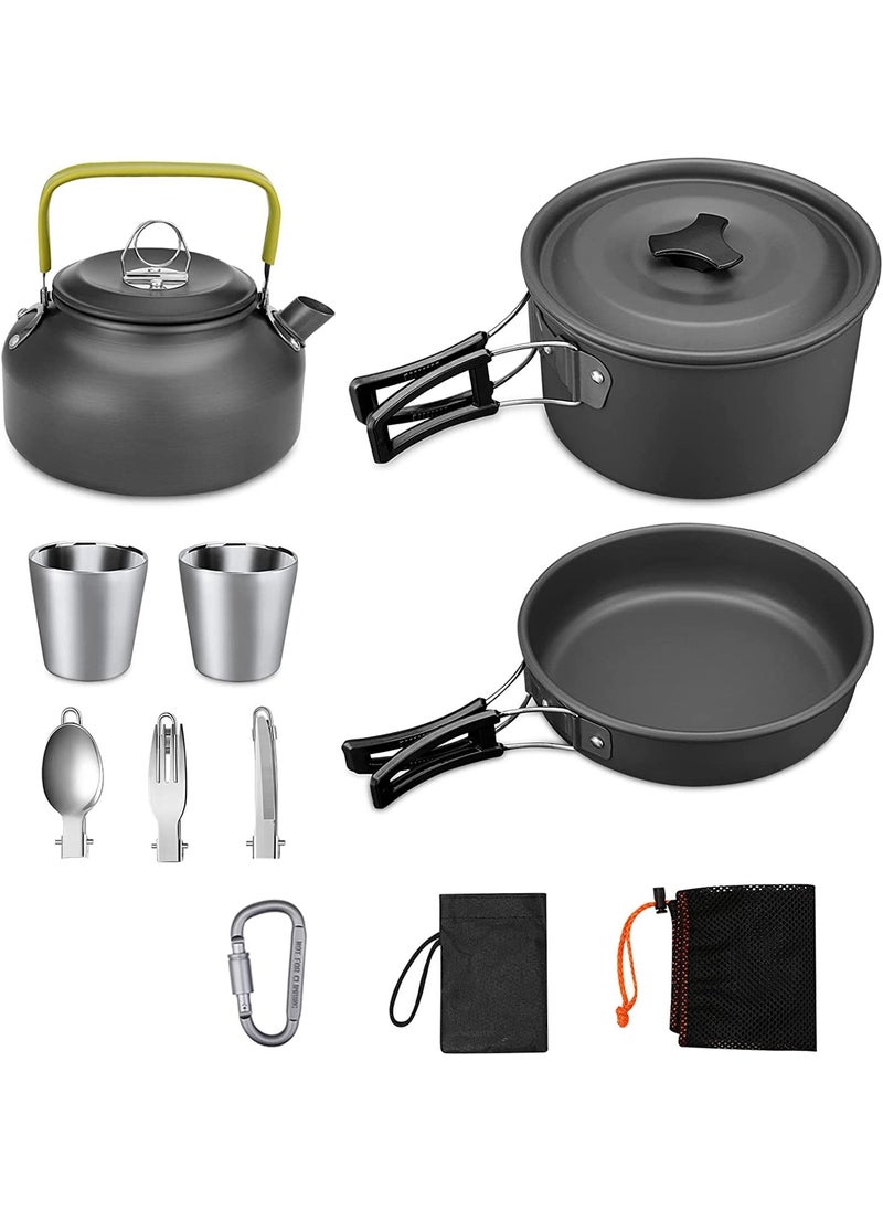 Linist Camping Cookware Mess Kit Camping Cookware Set Folding Cookset Camping Teapot and Pans Set EquipmentLightweight Pots Pans with Mesh Set Bag for Backpacking Hiking Picnic