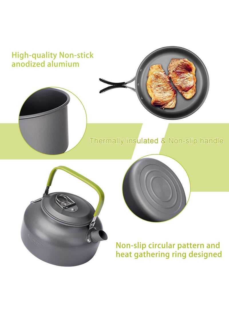 Linist Camping Cookware Mess Kit Camping Cookware Set Folding Cookset Camping Teapot and Pans Set EquipmentLightweight Pots Pans with Mesh Set Bag for Backpacking Hiking Picnic
