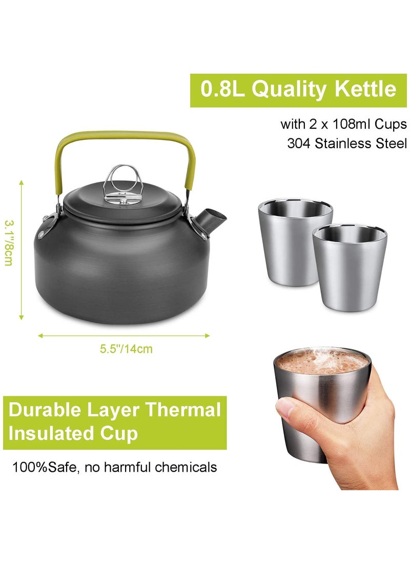 Linist Camping Cookware Mess Kit Camping Cookware Set Folding Cookset Camping Teapot and Pans Set EquipmentLightweight Pots Pans with Mesh Set Bag for Backpacking Hiking Picnic