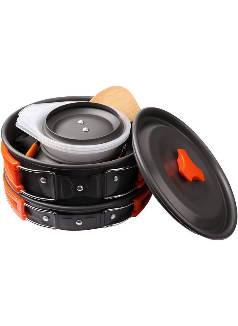 Linist Camping Cookware Set Camping Gear Campfire Utensils NonStick Cooking Equipment Lightweight Stackable Pot Pan Bowls with Storage Bag for Outdoor Hiking Orange