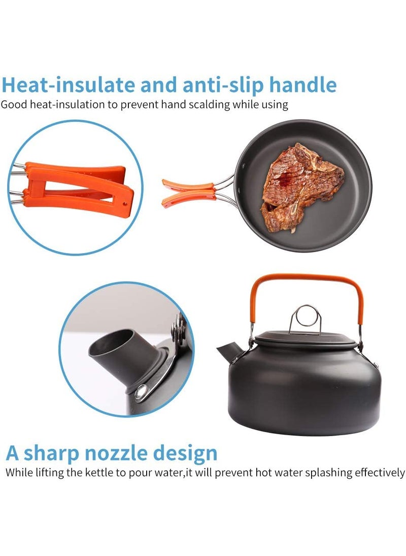Linist Camping Cookware Set Camping Gear Campfire Utensils NonStick Cooking Equipment Lightweight Stackable Pot Pan Bowls with Storage Bag for Outdoor Hiking Orange
