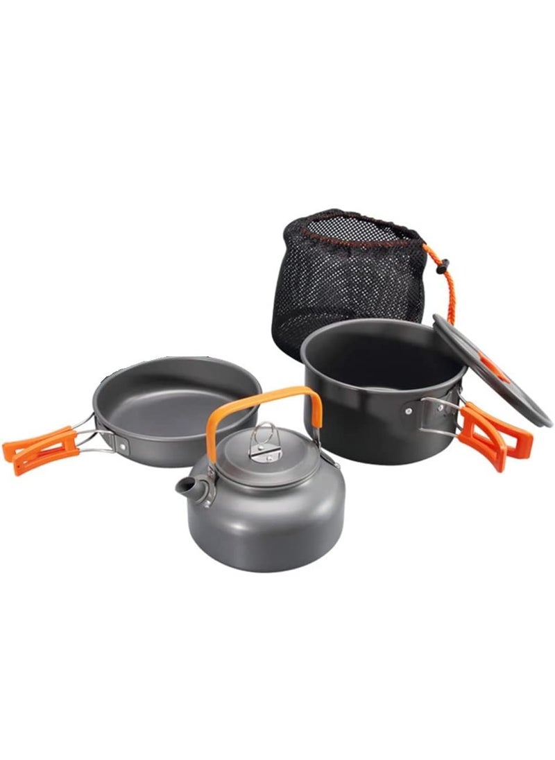 Linist Camping Cookware Set Camping Gear Campfire Utensils NonStick Cooking Equipment Lightweight Stackable Pot Pan Bowls with Storage Bag for Outdoor Hiking Orange
