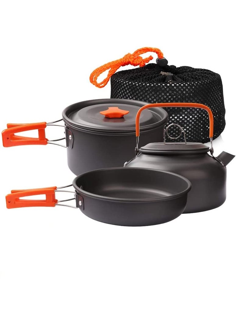 Linist Camping Cookware Set Camping Gear Campfire Utensils NonStick Cooking Equipment Lightweight Stackable Pot Pan Bowls with Storage Bag for Outdoor Hiking Orange