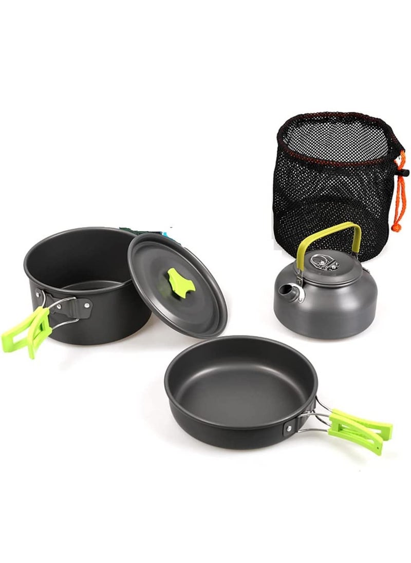 Linist Aluminum Outdoor Camping Cookware Set Folding Cookset Camping Teapot and Pans Set EquipmentLightweight Pots Pans with Mesh Set Bag for Backpacking Camping Hiking Picnic