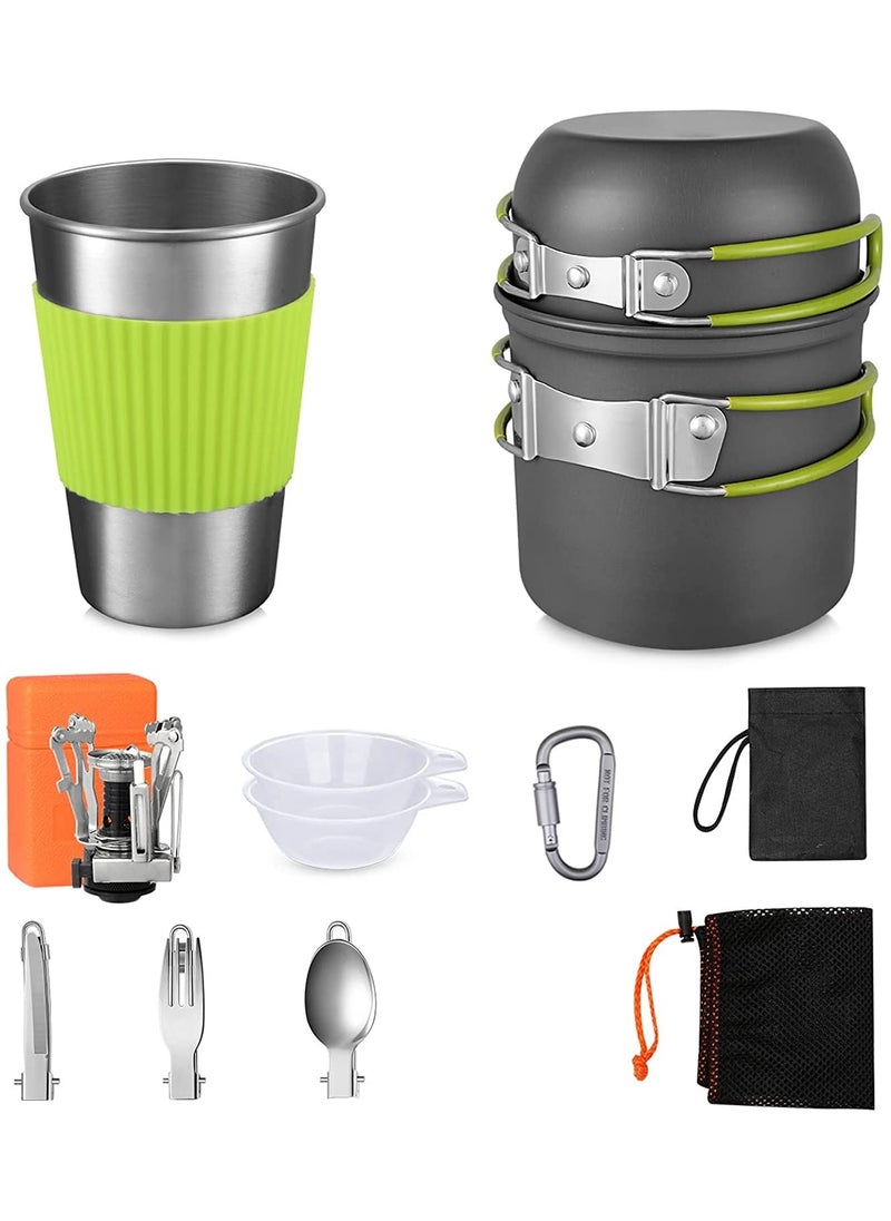 Linist Camping Cookware Stove Mess Kit Cooking Pot Pan Bowl Mini Stove Stainless Steel Cup Knife Fork Spoon Set for Backpacking Camping Hiking and Picnic