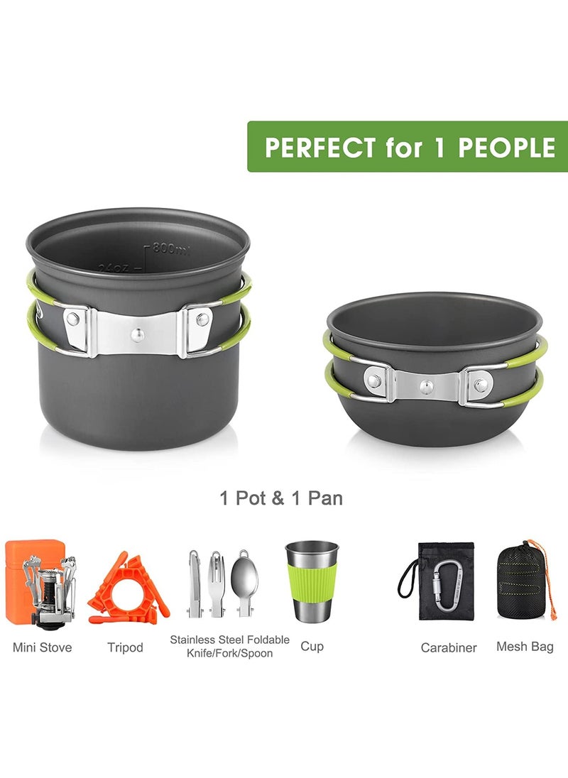 Linist Camping Cookware Stove Mess Kit Cooking Pot Pan Bowl Mini Stove Stainless Steel Cup Knife Fork Spoon Set for Backpacking Camping Hiking and Picnic