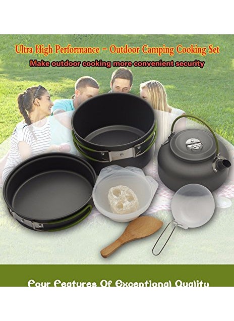 Linist Portable Outdoor Cooking Set Pot Bowl Teapot Coffee Kettle Set Cookware Tableware for Camping Picnic Hiking