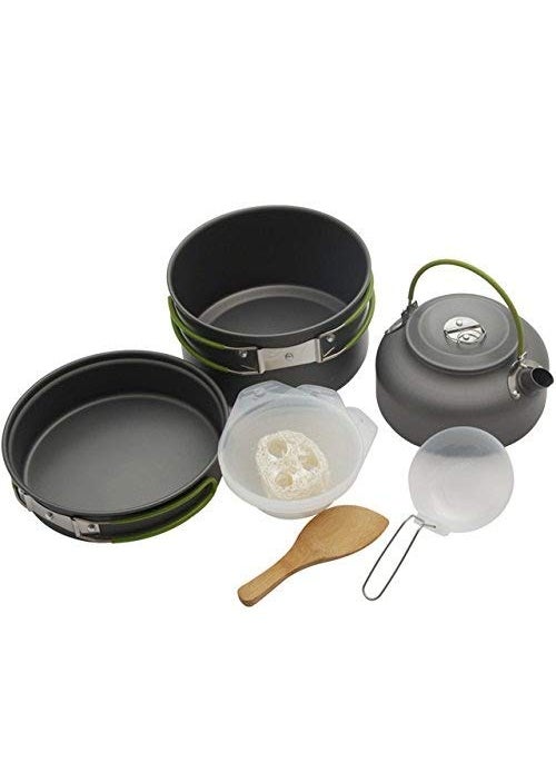 Linist Portable Outdoor Cooking Set Pot Bowl Teapot Coffee Kettle Set Cookware Tableware for Camping Picnic Hiking