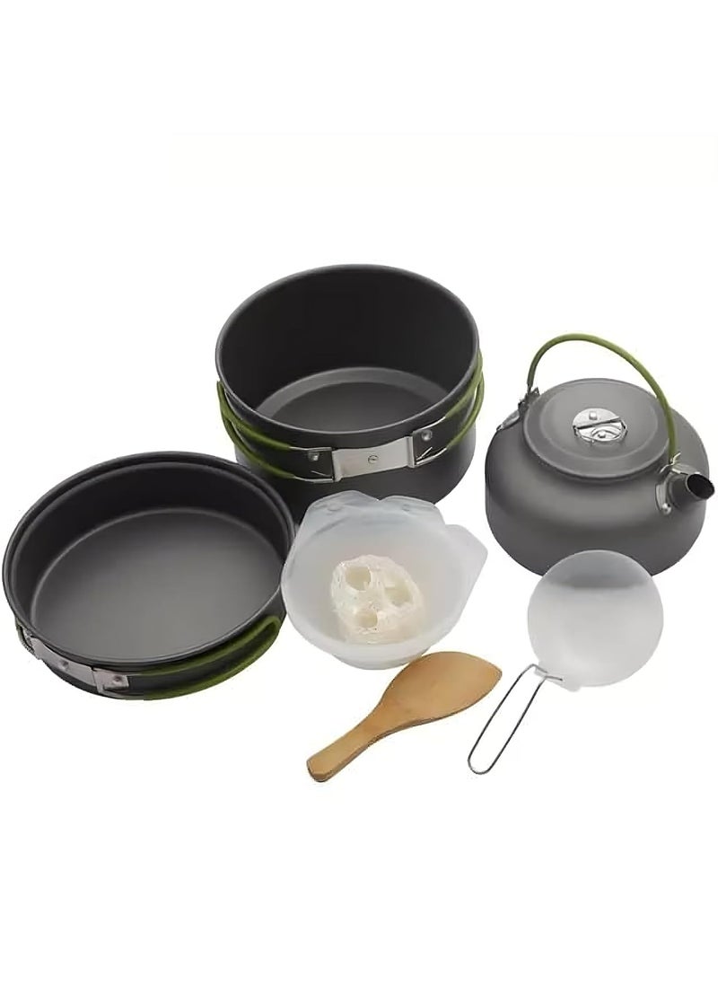 TrekEaze Camping Cookware Mess Kit Lightweight Hiking Cookware Set with Kettle and Mesh Bag Nonstick Aluminum Cooking Kit Outdoor Pot Pan Kettle Backpacking Mess Kit with Bowls