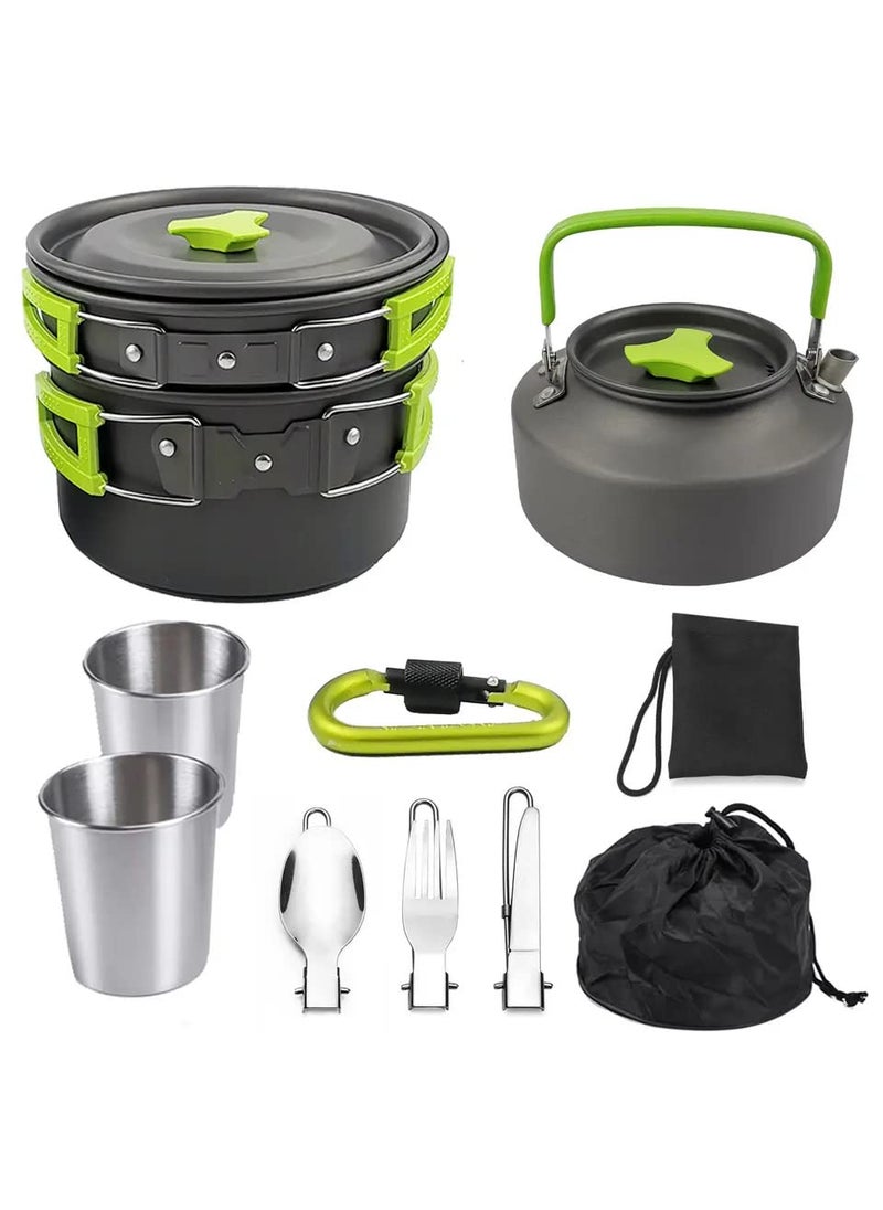 Linist Camping Cooking Set cookware Mess kit Outdoor Utensils Portable Trekking Cooking Accessories for Camping Carabiner Spoon Bowl Glass NonStick pan