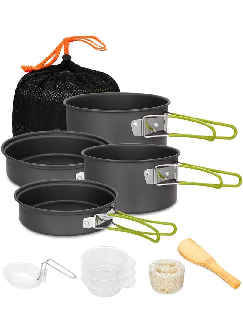 Linist Camping Cookware Set Camping Cooking Set Non Stick FamilyFriend Backpacking Cooking Set Lightweight Stackable Pot Pan Bowls with Storage Bag for Outdoor Cooking
