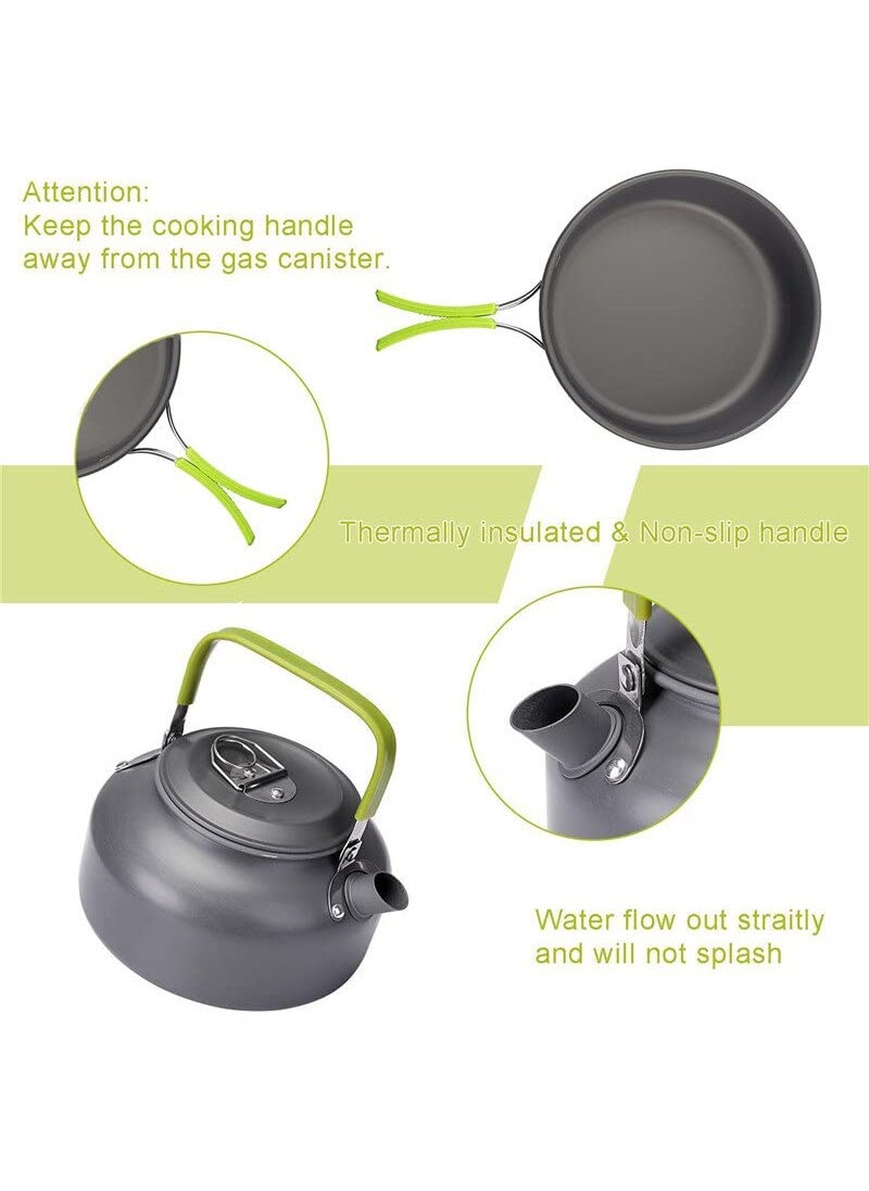 TrekEaze Camping Cookware Mess Kit 13Piece Campfire Kettle Outdoor Cooking Set for Hiking Backpacking Picnic Compact Nonstick and HeatResistant Green