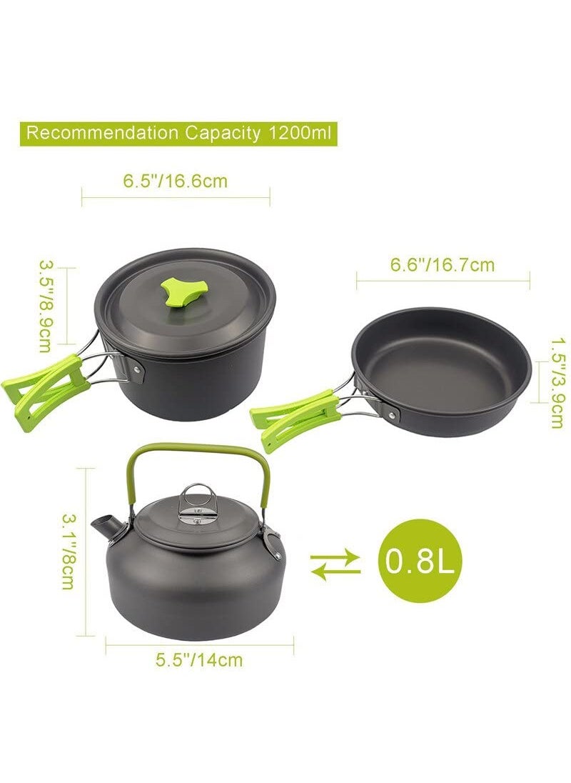 TrekEaze Camping Cookware Mess Kit 13Piece Campfire Kettle Outdoor Cooking Set for Hiking Backpacking Picnic Compact Nonstick and HeatResistant Green