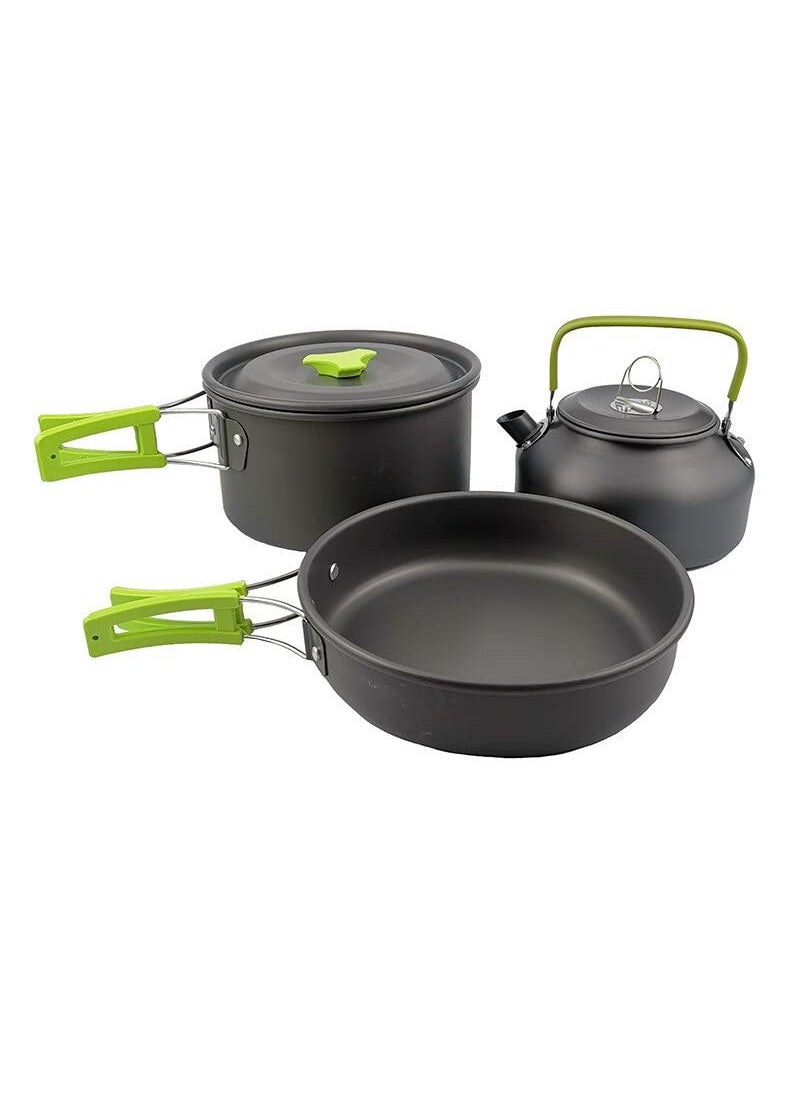 TrekEaze Camping Cookware Mess Kit 13Piece Campfire Kettle Outdoor Cooking Set for Hiking Backpacking Picnic Compact Nonstick and HeatResistant Green