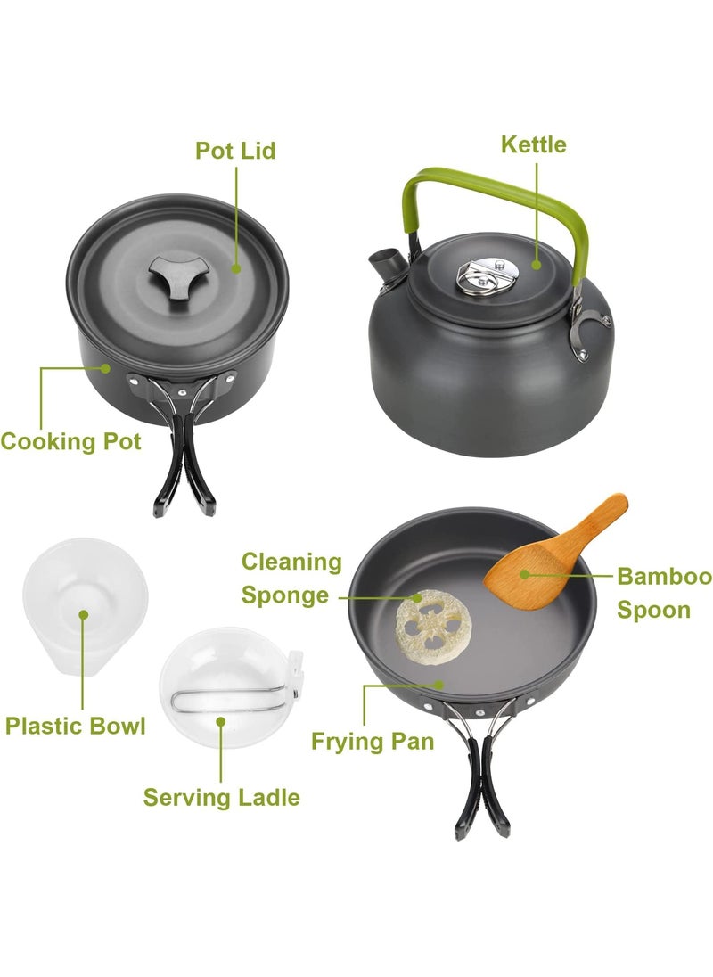 Linist Camping Cookware Set 12pcs NonStick Folding Nesting 12L Kettle Pots and Pans Sets for Campfire with Lid Backpacker Must Haves Outdoor Tent Campers Aluminum Cooking Gear 2 to 4 People