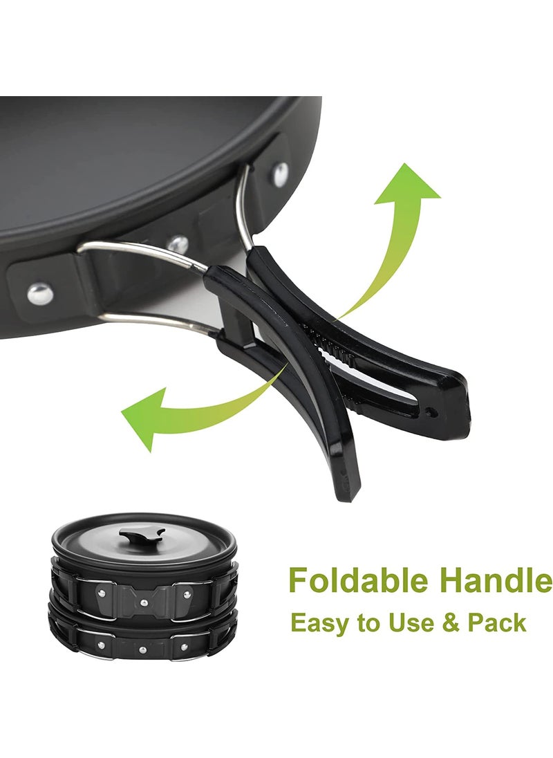 Linist Camping Cookware Set 12pcs NonStick Folding Nesting 12L Kettle Pots and Pans Sets for Campfire with Lid Backpacker Must Haves Outdoor Tent Campers Aluminum Cooking Gear 2 to 4 People