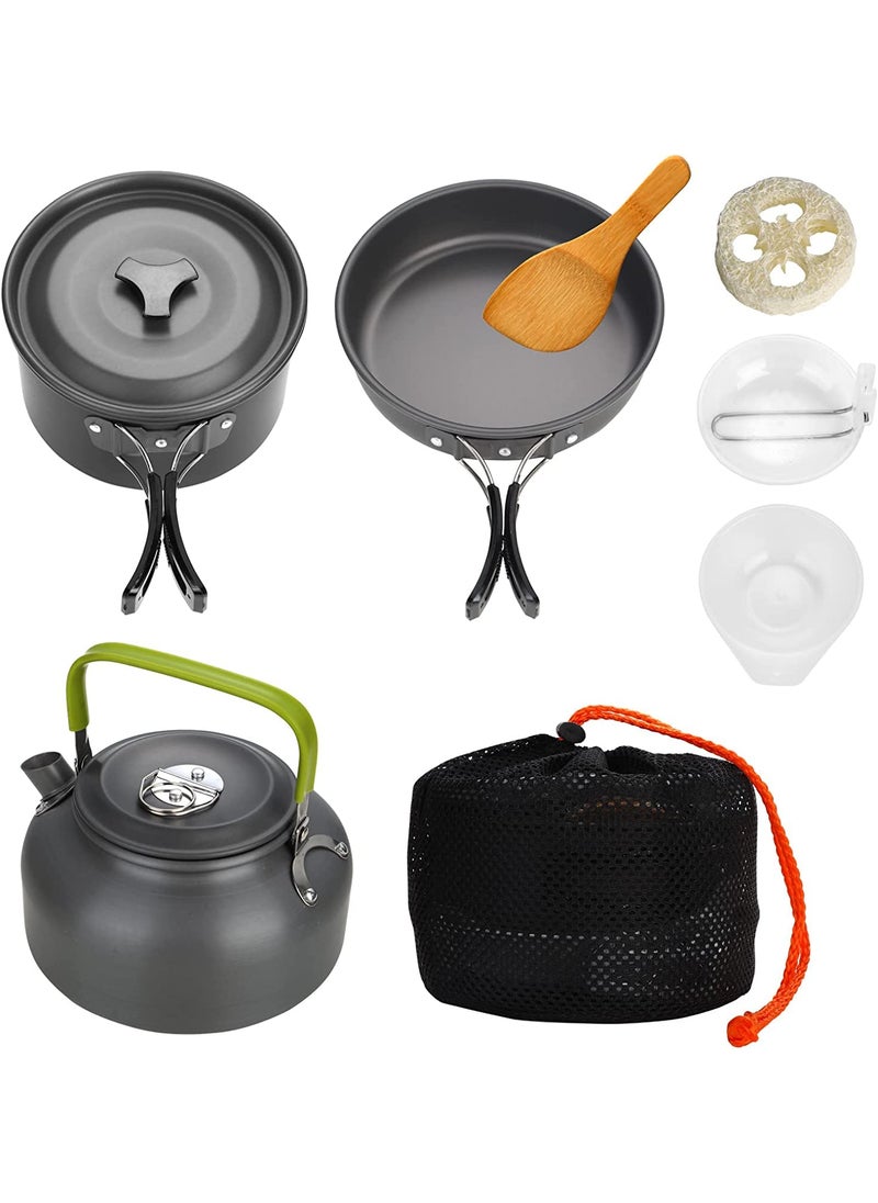 Linist Camping Cookware Set 12pcs NonStick Folding Nesting 12L Kettle Pots and Pans Sets for Campfire with Lid Backpacker Must Haves Outdoor Tent Campers Aluminum Cooking Gear 2 to 4 People