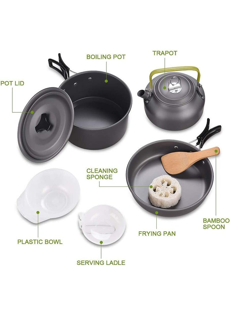 TrekEaze Camping Cookware Set Lightweight Hiking Cooking Set with Mesh Bag Nonstick Aluminum Cooking KitOutdoor Pot Pan Kettle Set