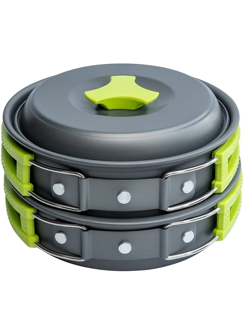 UNIQUE CART Camping Cookware Stove Mess Kit Backpacking Pot Pan Cups Outdoors Flatware Cooking Equipment Cookset for Bug Out Hiking Picnic Green