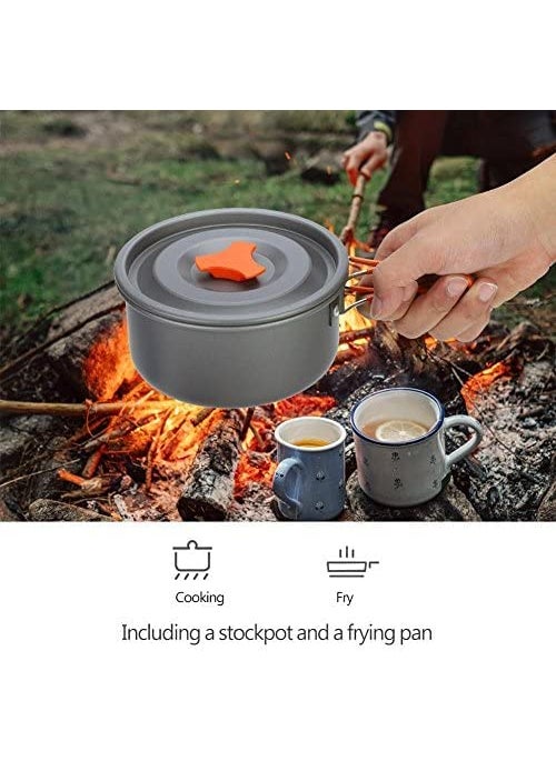UNIQUE CART Camping Cookware Stove Mess Kit Backpacking Pot Pan Cups Outdoors Flatware Cooking Equipment Cookset for Bug Out Hiking Picnic Green